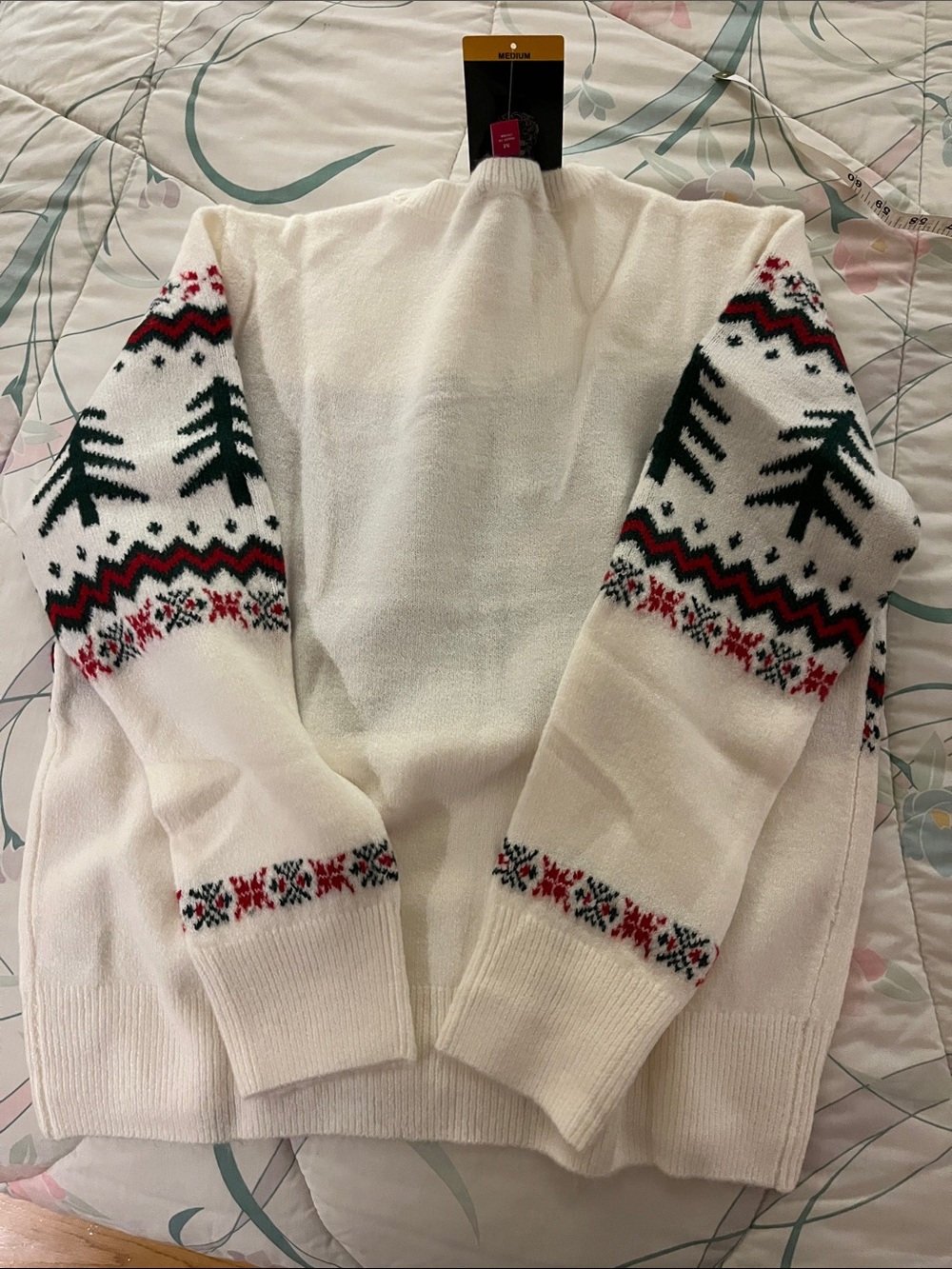 Vince Camuto Cream Knit Crewneck with Red Truck and Green Tree Motif - Picture 4 of 6